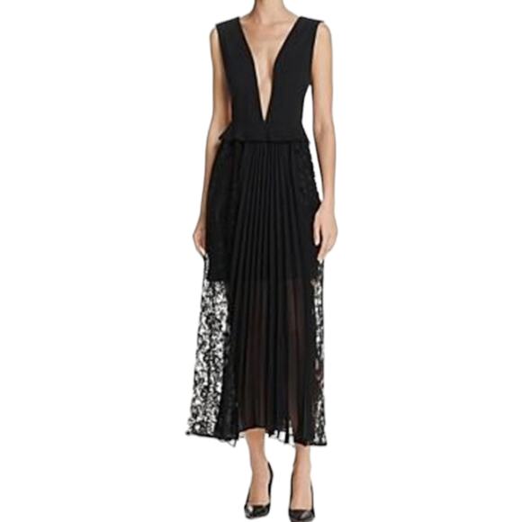 FRENCH CONNECTION Angelina Pleated Lace  And Jersey Black Maxi Dress Size‎ 8 New - Picture 1 of 16